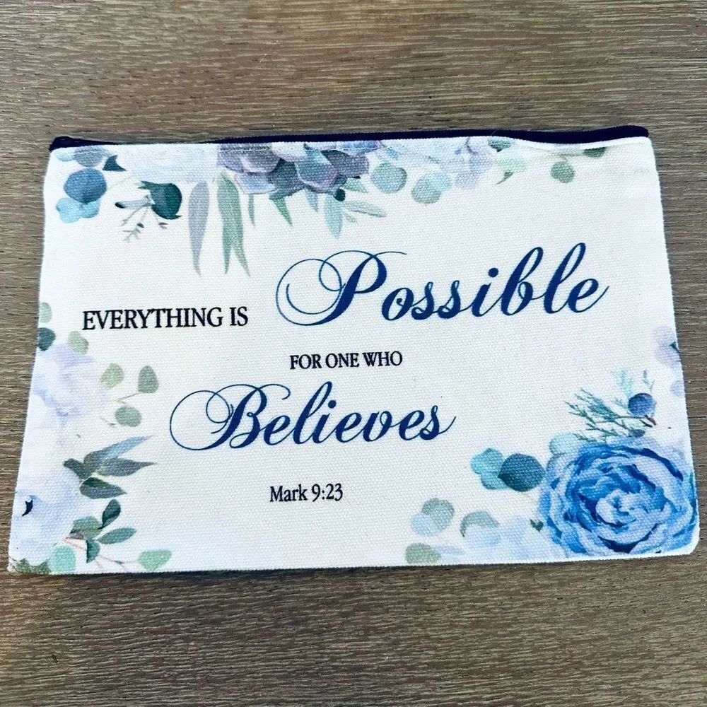 Floral Bible Verse Scripture Canvas Zipper Pouch Makeup Bag
